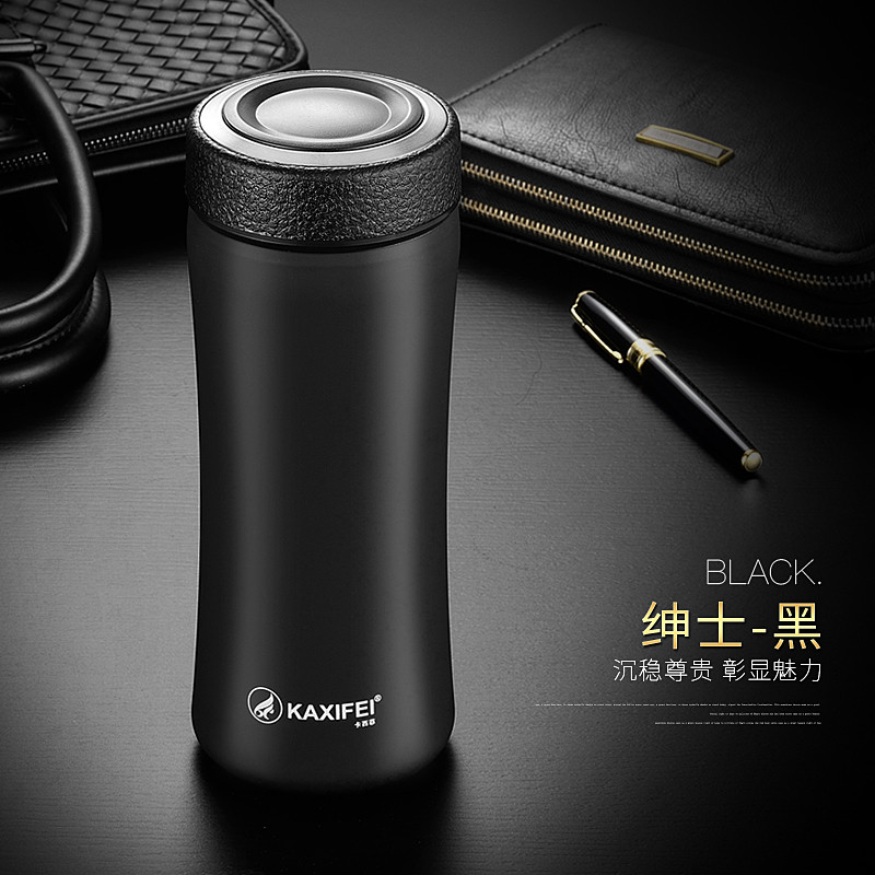 卡西菲kaxifei 保温杯 户外运动水杯950ml自行车水壶大容量保温壶车载水杯健身运动杯随手杯子 黑色（双盖款）