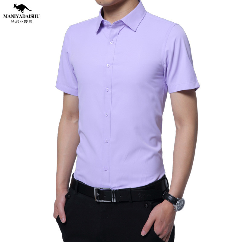 马尼亚袋鼠/MNYDS 2018年夏季新款男士修身休闲绅士短袖衬衣 4XL 紫色