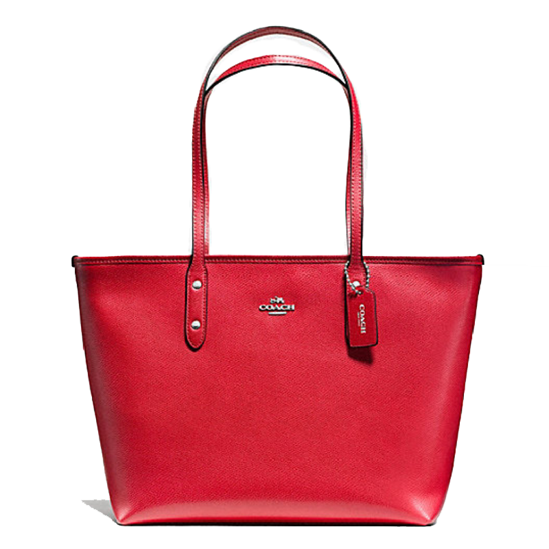 COACH 蔻驰 中号托特包City Zip Tote 拉链真皮购物袋女包 36875 57522 女包 明媚红