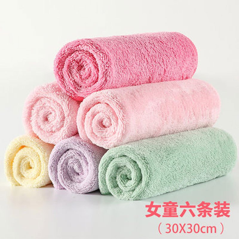 婴幼儿毛巾宝宝洗脸小方巾比纱布新生儿口水巾擦嘴擦手多用途儿童男宝宝女宝宝面巾洗澡巾 女童6条装【粉玫紫绿黄粉】