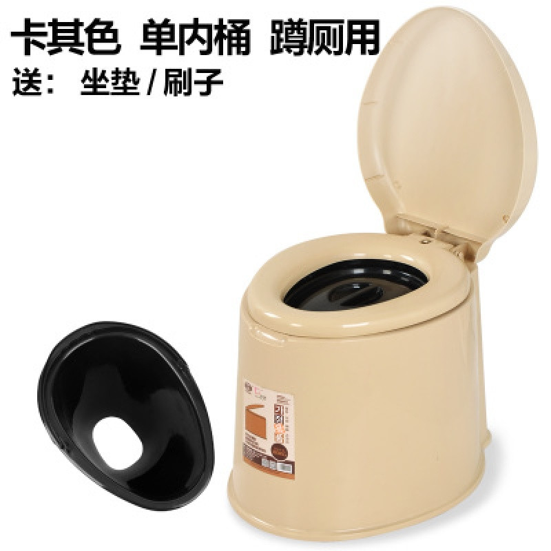 孕妇马桶老人塑料家用坐便器成人老年人移动座便器室内防臭坐便椅_8 默认尺寸 5代普通款卡其单桶厕所用空心桶