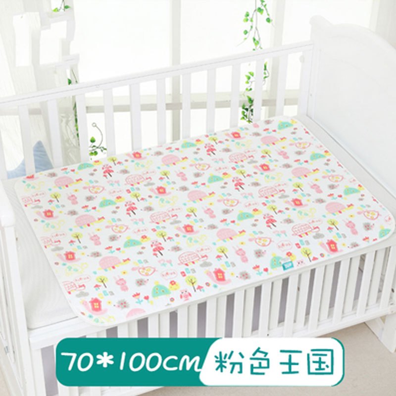 婴儿隔尿垫宝宝儿童棉纱布新生儿用品可水洗家居家用品景气护理垫清新卡通男宝宝女宝宝四季通用隔尿垫 70*100cm【粉色王国】
