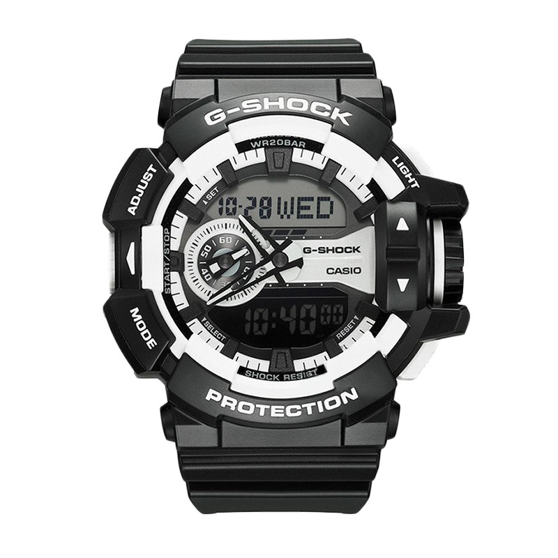卡西欧(CASIO)手表 G-SHOCK系列 运动 200米防水 黑白电子男女通用手表GA-400-1A GA-400-1A