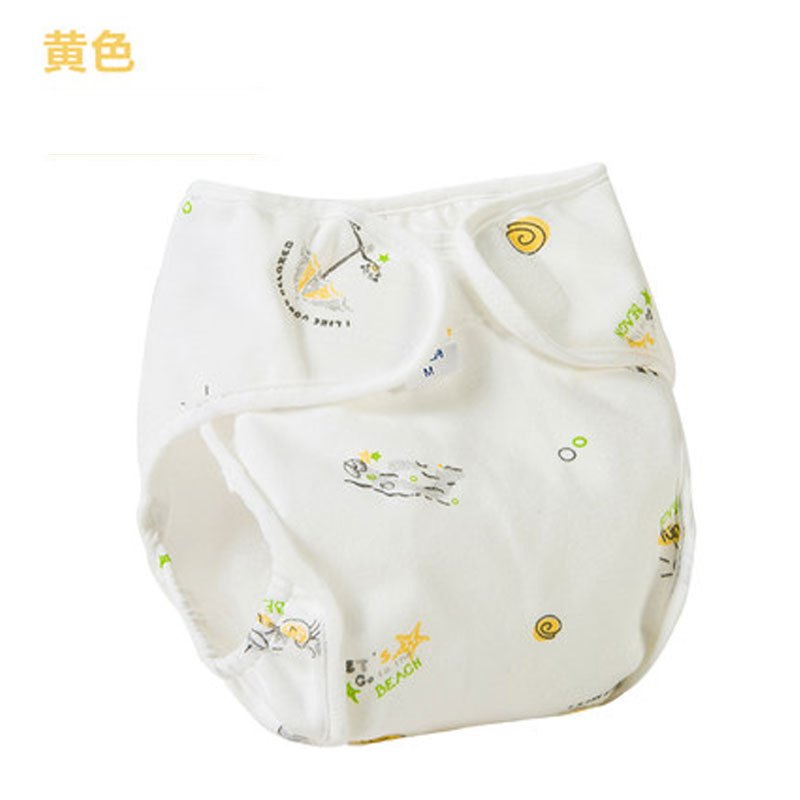 新生婴幼儿尿布裤男女宝宝尿布兜可洗布尿裤小孩隔尿裤简约小清新四季通用孕婴童床上用品 L 白款黄色（F水款）