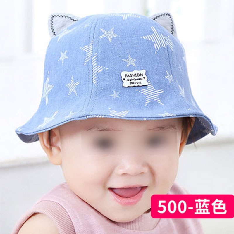 婴儿渔夫帽春季秋季0-3岁儿童遮阳帽夏季薄款男童女童太阳帽棉质宝宝盆帽可爱卡通清新帽子 1-3岁 500蓝色