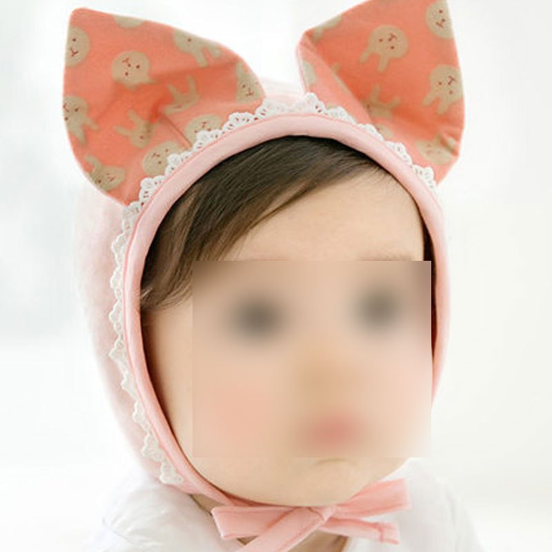 婴儿帽子3-6-12个月夏天宝宝帽子透气薄新生儿帽子秋季系带帽可爱卡通萌趣婴幼儿帽子 46码：帽围（40-46cm）建议3-6个月 春夏-粉色花边兔
