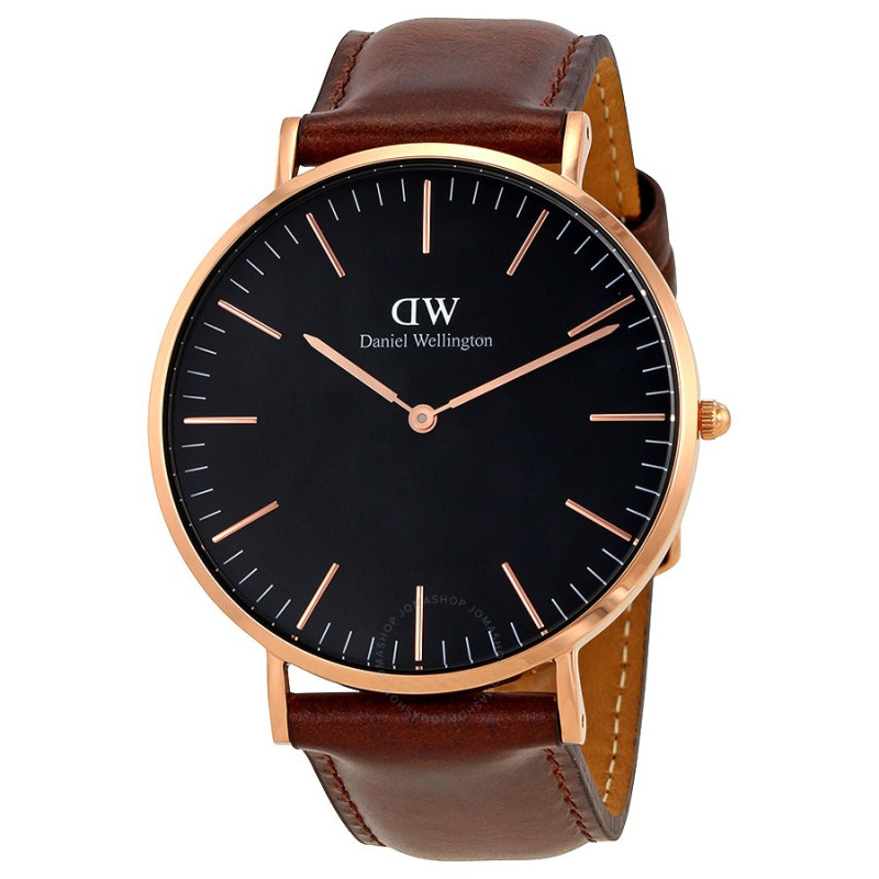 【直营】丹尼尔惠灵顿(Daniel Wellington) Classic Black系列 40mm表盘皮革表带石英表 DW00100125