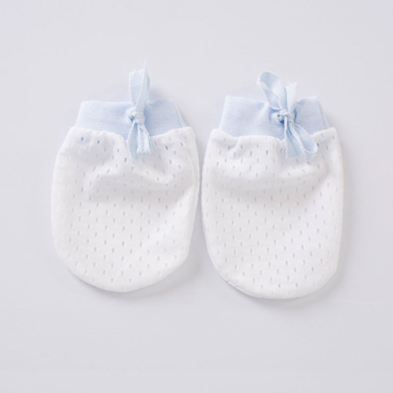 0-6个月脚套新生儿小宝宝初生婴儿护手套护脚套薄款夏季可爱清新男宝女宝通用手套脚套 0-6个月 浅蓝色抽绳款