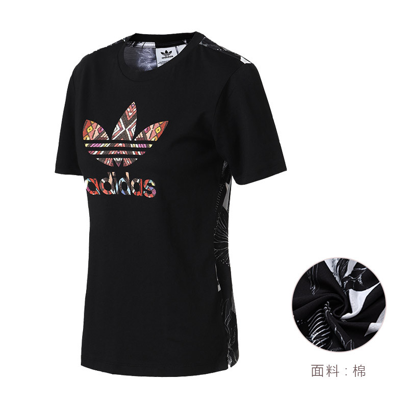 adidas阿迪达斯三叶草女子短袖T恤2018新款休闲运动服CY7367 CY7369黑 36