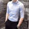 丹杰仕夏季7七分袖衬衫男纯色韩版修身商务牛津纺男士短袖衬衣寸衫中袖 L 藏青色