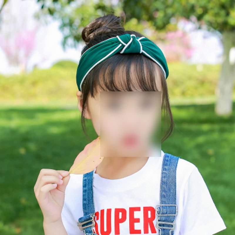 新款儿童发箍可爱百搭宽边女童头箍亲子发饰宝宝头饰小女孩发箍清新简约四季通用婴童头饰 绿色白边打结发箍