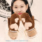 韩版卡通手套女冬可爱加厚毛绒手套冬天保暖包指手套可爱全指手套西瓜红(爱心款)均码 松绿色(小熊款)