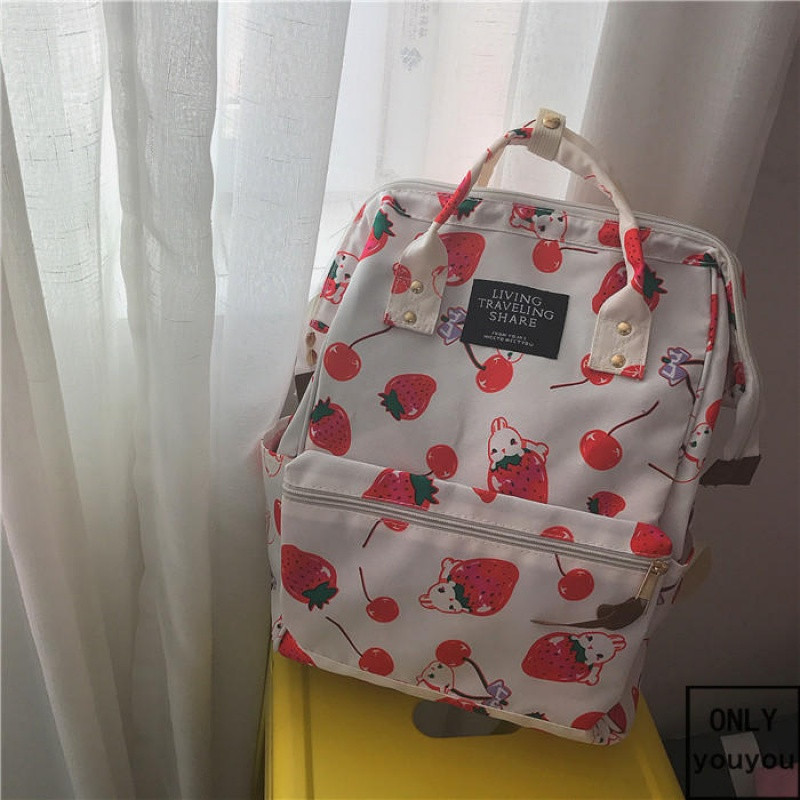 日系原宿少女心可爱卡通风软妹双肩包粉嫩软萌草莓兔休闲书包女_1 白色（草莓樱桃兔）现货