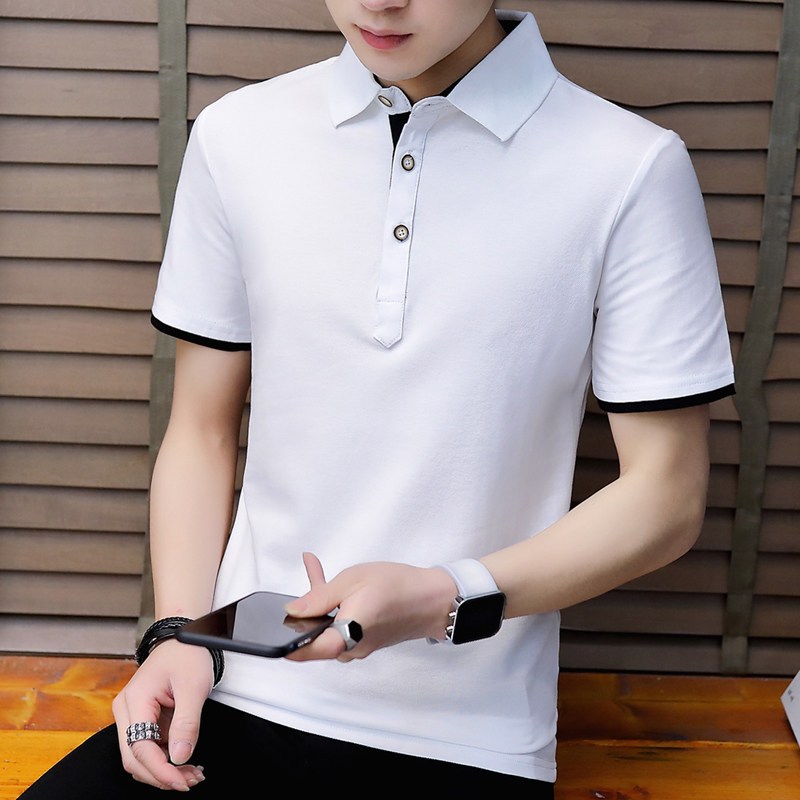 短袖T恤男士半袖衣服体桖翻领Polo衫男装潮官方 3XL 白色