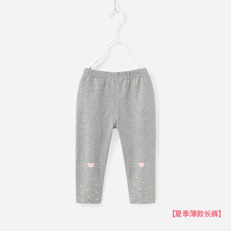 女童打底裤1-3-6岁小儿童春夏装2018新款婴儿夏季薄款宝宝可爱清新裤子女婴童服装裤子 110cm 花灰夏季薄款-JD82520