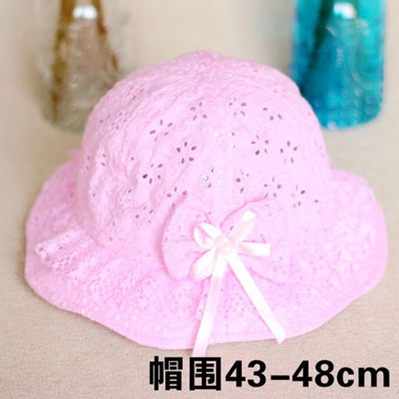 婴儿帽子渔夫0夏季女童3薄款公主6个月春秋女孩遮阳女宝宝太阳帽简约小清新女孩子夏季渔夫帽 均码【适用于0-3-6-12个月】 镂空花蝴蝶结盆帽玫红