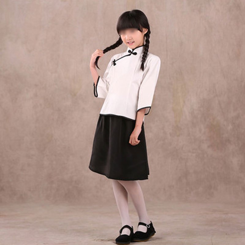 儿童小朋友学生装女合唱服青少年毕业季摄影服装中山装表演服男童通用套装简约婴童套装 120cm 白色女装（上衣+裙子）