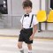 六一幼儿童节演出服背带裤诗歌朗诵幼儿园小朋友大合唱团表演服装男通用套装简约婴童套装 130cm 枚红色短款
