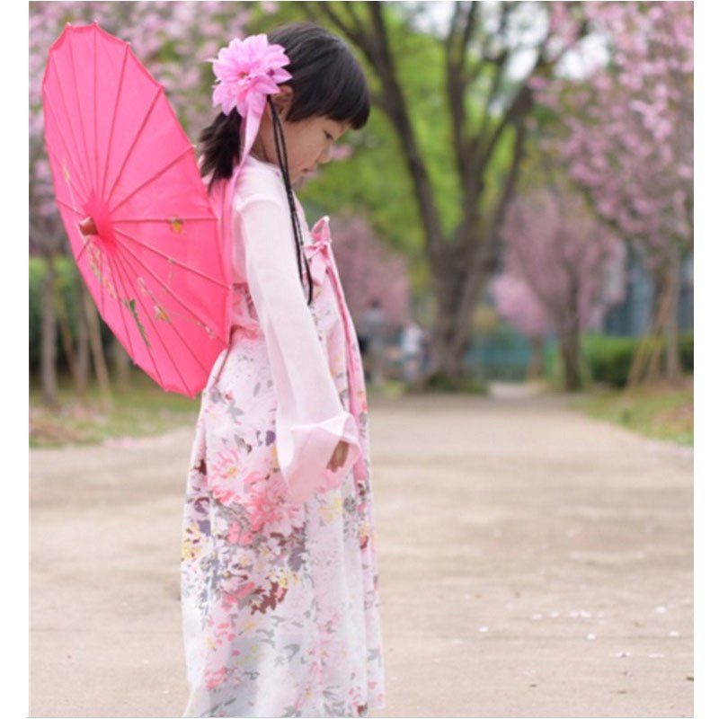 儿童汉服女童古装幼儿襦裙小孩童装亲子套装公主夏演出可爱小清新中大童女孩舞台表演演出服 90cm 粉红色