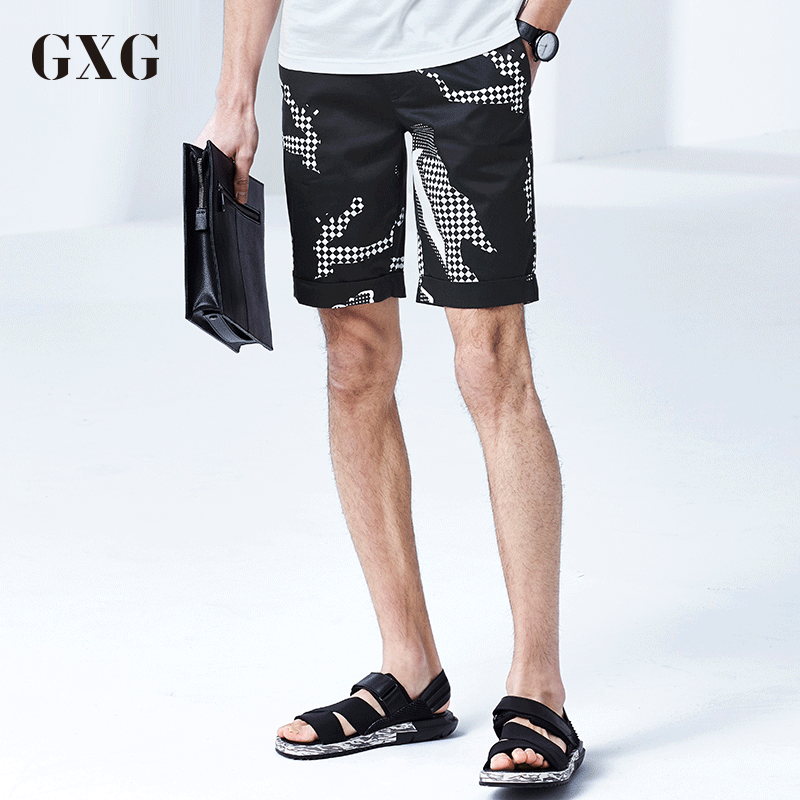 GXG休闲短裤男装夏季男士时尚黑底白花艺术修身休闲短裤#5 185/XXL 黑底白花