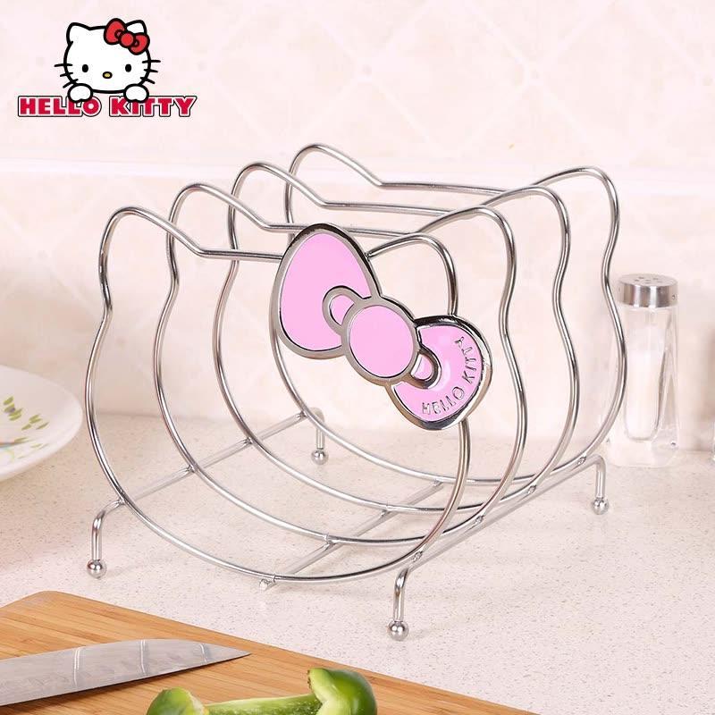 Hellokitty厨房置物架304不锈钢厨房用品多功能收纳架可爱砧板架 粉色蝴蝶结小号-金属色