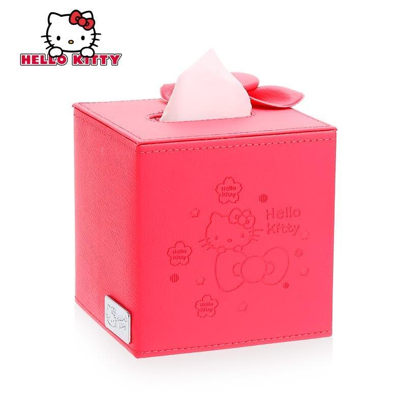 Hellokitty家用欧式纸巾盒客厅车载汽车创意纸巾桌面抽纸收纳盒 玫红色小号-底部镂空设计