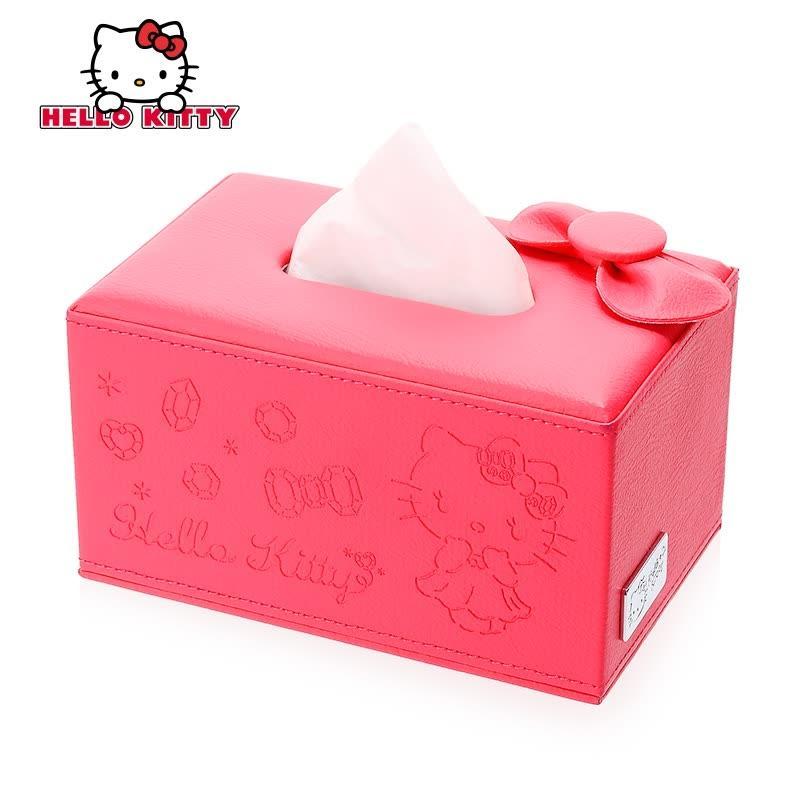 Hellokitty家用欧式纸巾盒客厅车载汽车创意纸巾桌面抽纸收纳盒 玫红色中号