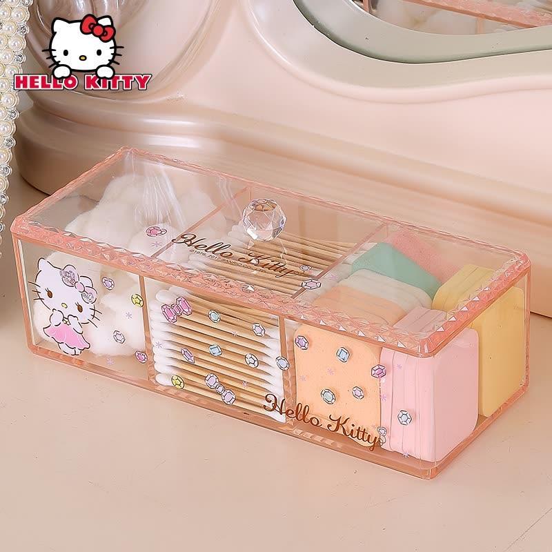 HELLOKITTY棉签盒透明化妆棉盒透明化妆品收纳盒多层收纳HELLOKITTY方形双层 HELLOKITTY单层长方形化妆收纳盒