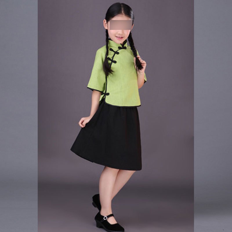 六一儿童服装五四青年装学生装幼儿园毕业朗诵运动会演出女宝宝学生装裙子套装可爱小清新 150cm 绿色绿色上衣+短裙