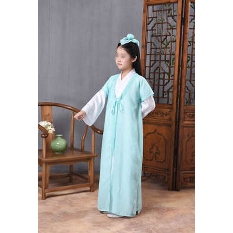 儿童三字经弟子规国学书童演出服男女童古装汉服古代舞台表演服装春秋夏季女孩子古装裙子 170cm 浅绿男款