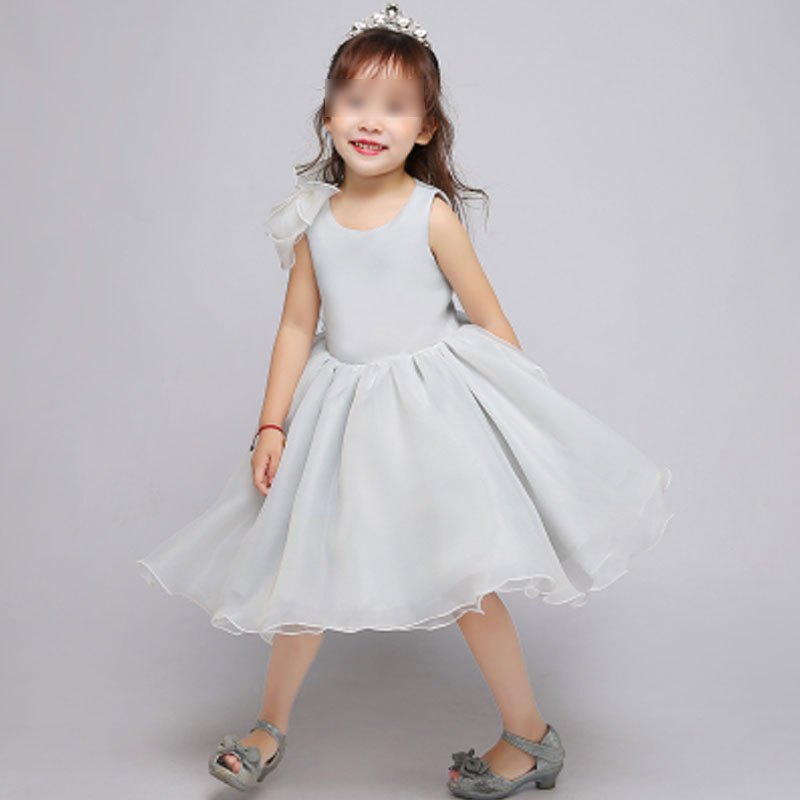 儿童礼服裙女花童蓬蓬纱2018夏季生日钢琴演出服白色婚纱简约小清新女孩子夏季白纱裙子 90cm 浅灰色