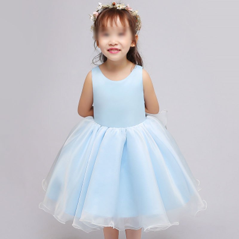 儿童礼服裙女花童蓬蓬纱2018夏季生日钢琴演出服白色婚纱简约小清新女孩子夏季白纱裙子 140cm 浅蓝色