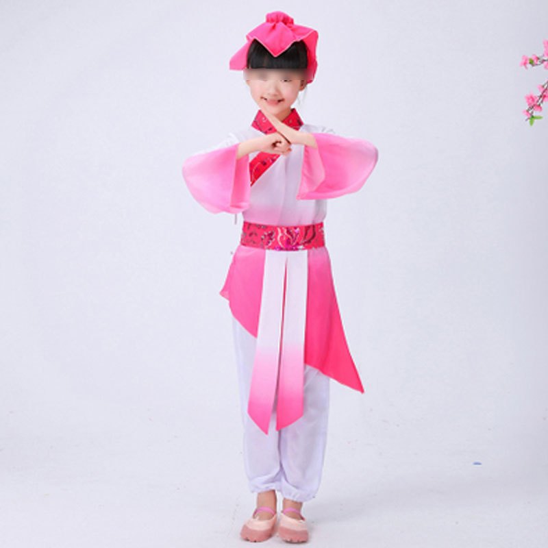 古装汉服儿童弟子规三字经国学朗诵演出服女小学生幼儿园书童男孩子女孩子春夏秋季套装 150cm 飘带（玫红色）