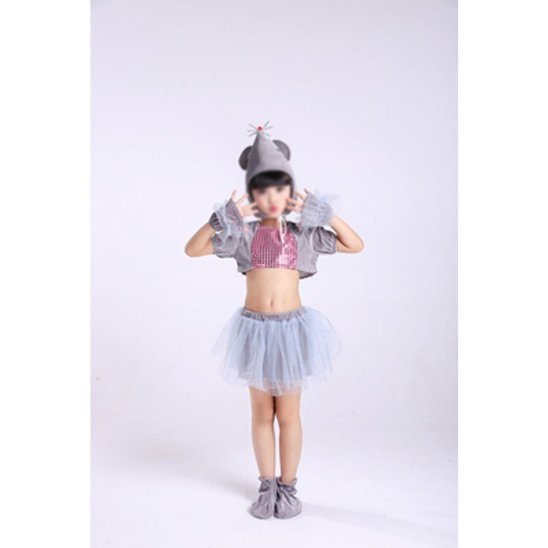 六一节中性幼儿小老鼠演出服成人儿童动物表演服灰鼠裙装纱裙卡通可爱男孩子女孩子夏季表演套装 160cm 小老鼠灰色纱裙