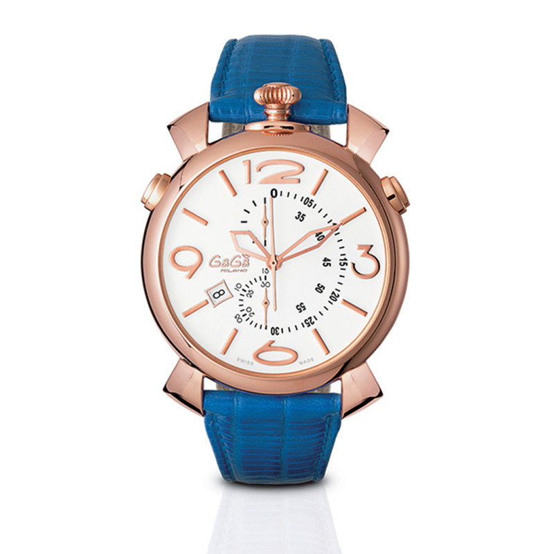 GaGa MILANO 超薄计时46MM 玫瑰金系列时尚休闲百搭款石英手表 5098 蓝色5098.01BT