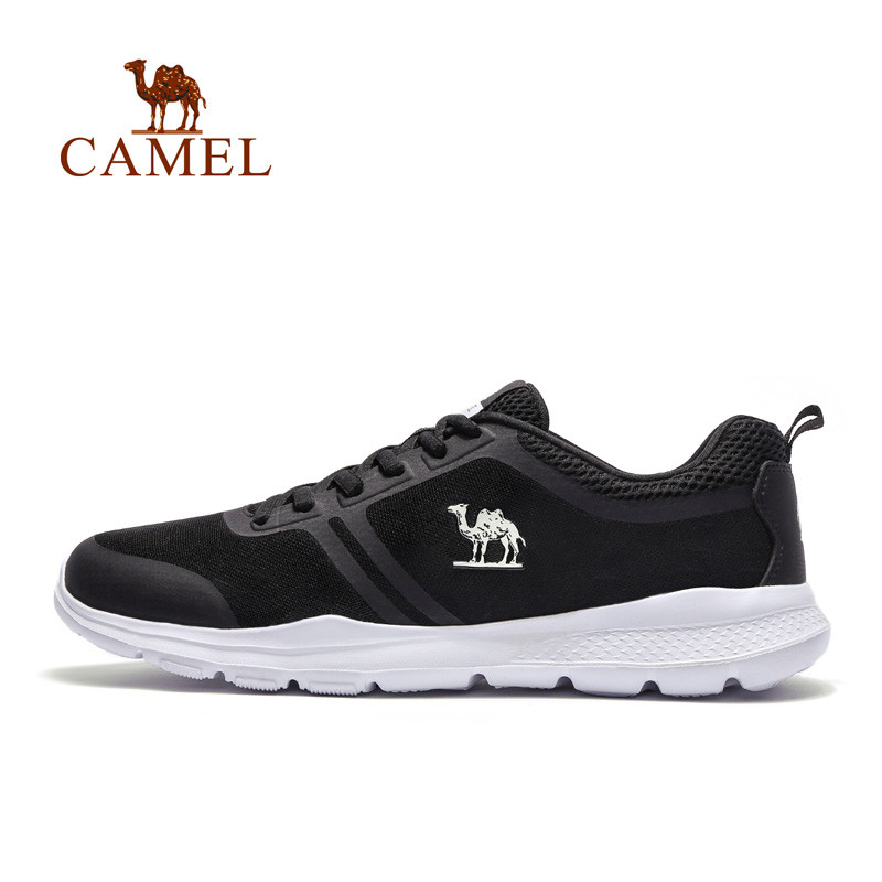 CAMEL骆驼2018新款骆驼运动跑鞋男款网布透气休闲鞋舒适减震耐磨跑步运动鞋 黑色 43码