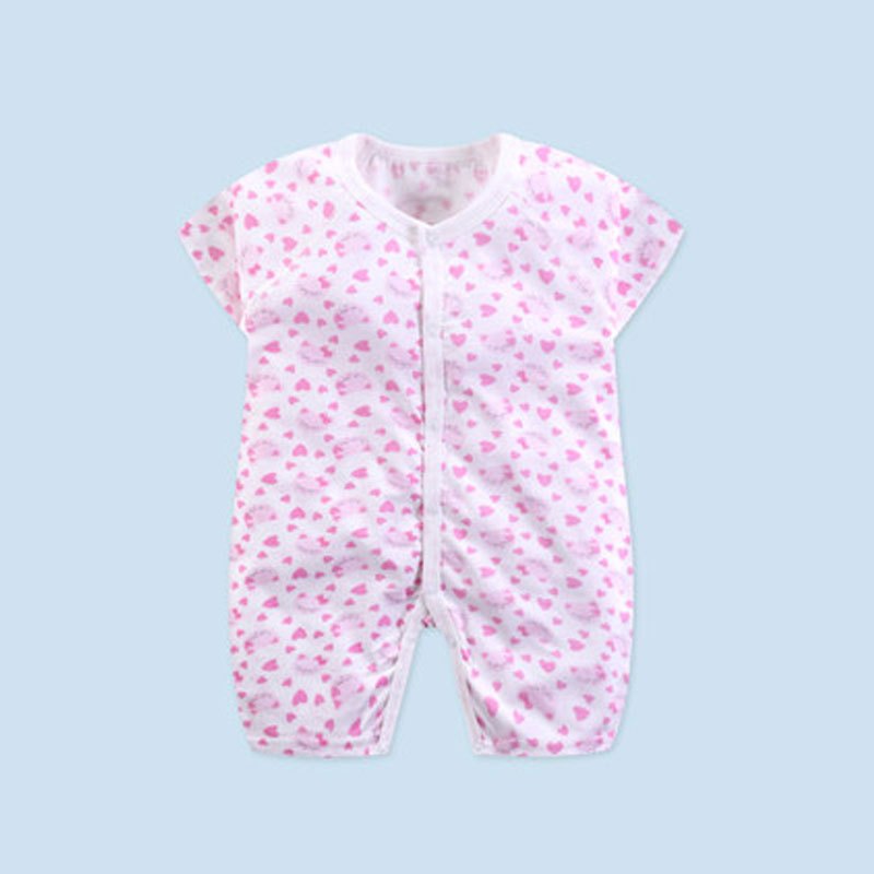 新生儿衣服男女宝宝夏装婴幼儿连体衣薄款短袖哈衣 小孩爬服通用简约小清新儿童家居服 66cm 粉色爱心