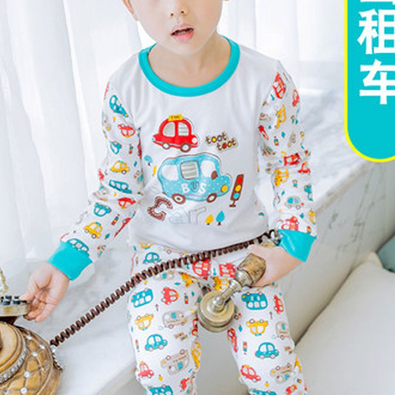 童装儿童内衣套装春夏秋衣秋裤男童女童宝宝小孩睡衣春装卡通可爱夏季男女宝宝空调服套装 90cm 出租车