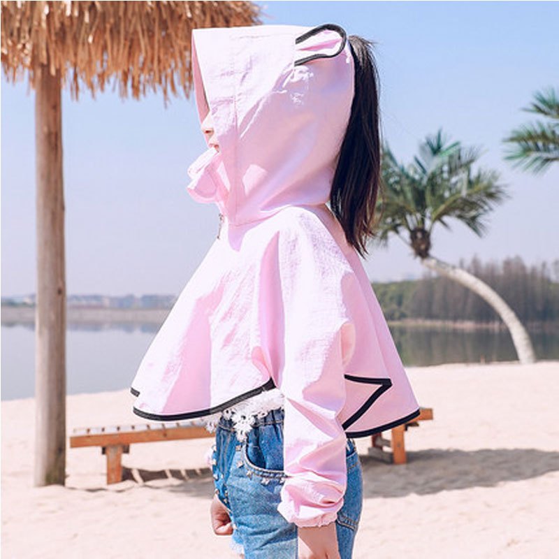 夏季儿童防晒衣2018夏装女童装宝宝母子防晒服衫薄款外套卡通可爱女孩子夏季薄款防晒服 110cm 儿童耳朵款粉色