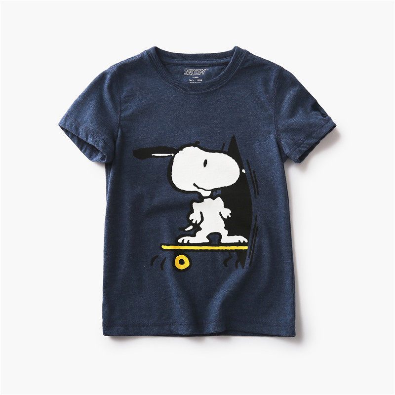 snoopy史努比童装儿童夏装男童短袖T恤2018新款纯棉韩版宝宝半袖_1 120cm(120（A类）) 蓝灰色