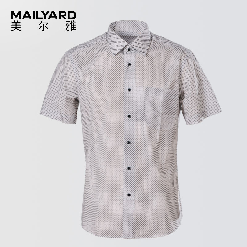 美尔雅(MAILYARD)短袖衬衫 纯棉商务休闲男式短衬时尚男士衬衣 150 41码 黑白纹