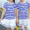 夏季幼儿园园服小学生校服班服短袖学院风男女童运动条纹套装简约学院风条纹男孩子女孩子薄款套装 150cm(150cm【150码】) 男童款