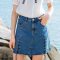Lagogo2018夏季新款高腰A字清新绑带牛仔半身裙复古chic包臀裙女_1 155/S/36 靛蓝色（N0）