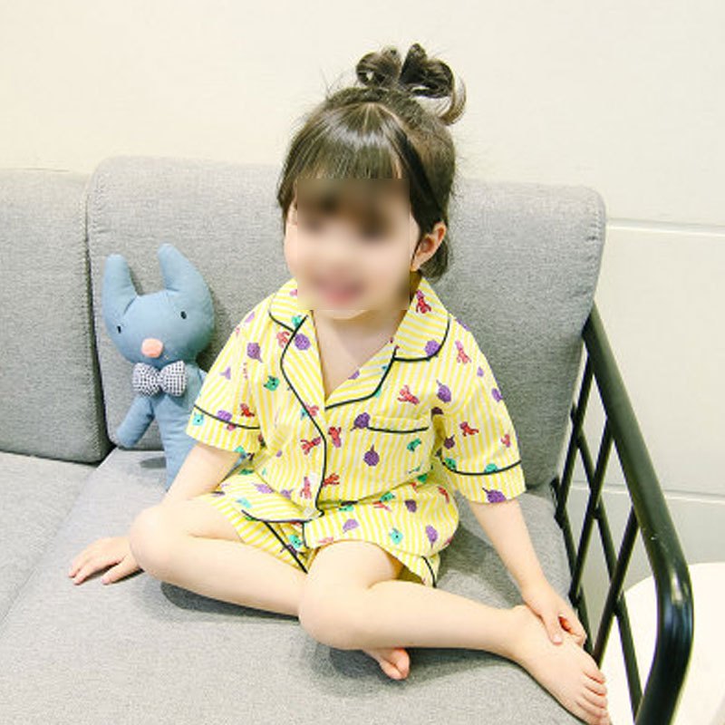 女宝宝短袖上衣短裤两件套睡衣女童夏季套装薄婴儿童男女孩家居服套装简约小清新婴童套装 110厘米适合3-4岁 明黄色TXTY