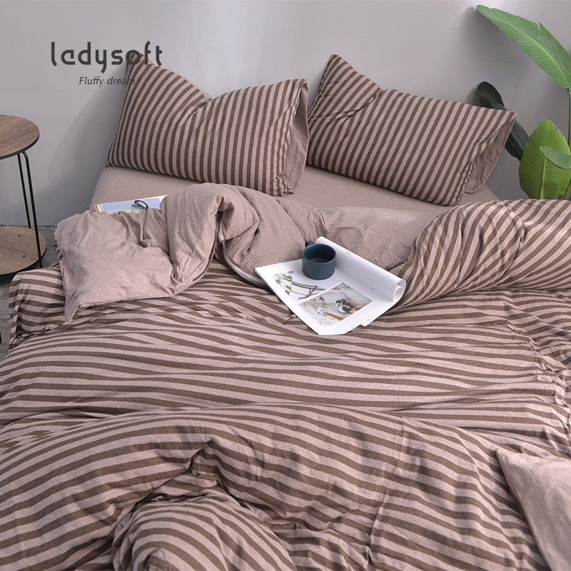 ladysoft御棉堂 针织全棉四件套床单款床上用品套件床品套装其他 深咖中条 床单款1.5/1.8米床通用