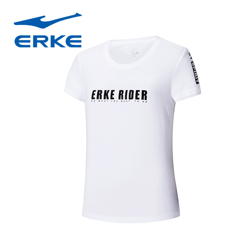 鸿星尔克（ERKE）女上衣短袖T恤2018夏季新款女子圆领短袖针织透气运动服12218219373 L 正白
