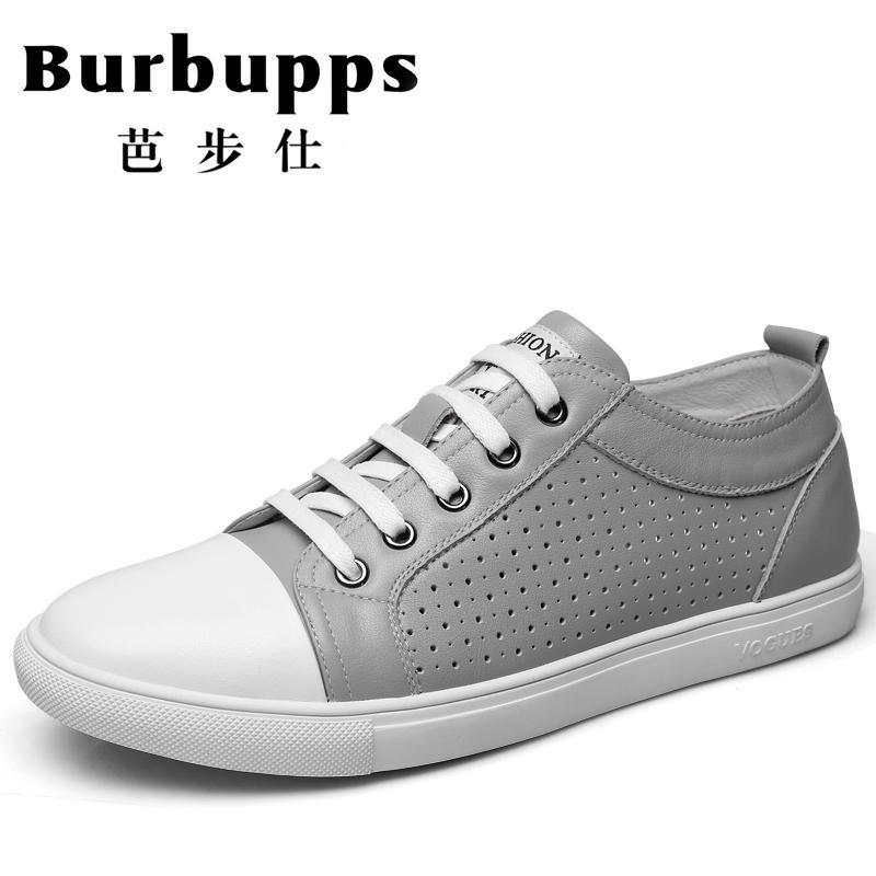 Burbupps/芭步仕2018小白鞋新款夏季韩版透气休闲鞋百搭平底板鞋系带男鞋_1 灰色 38码