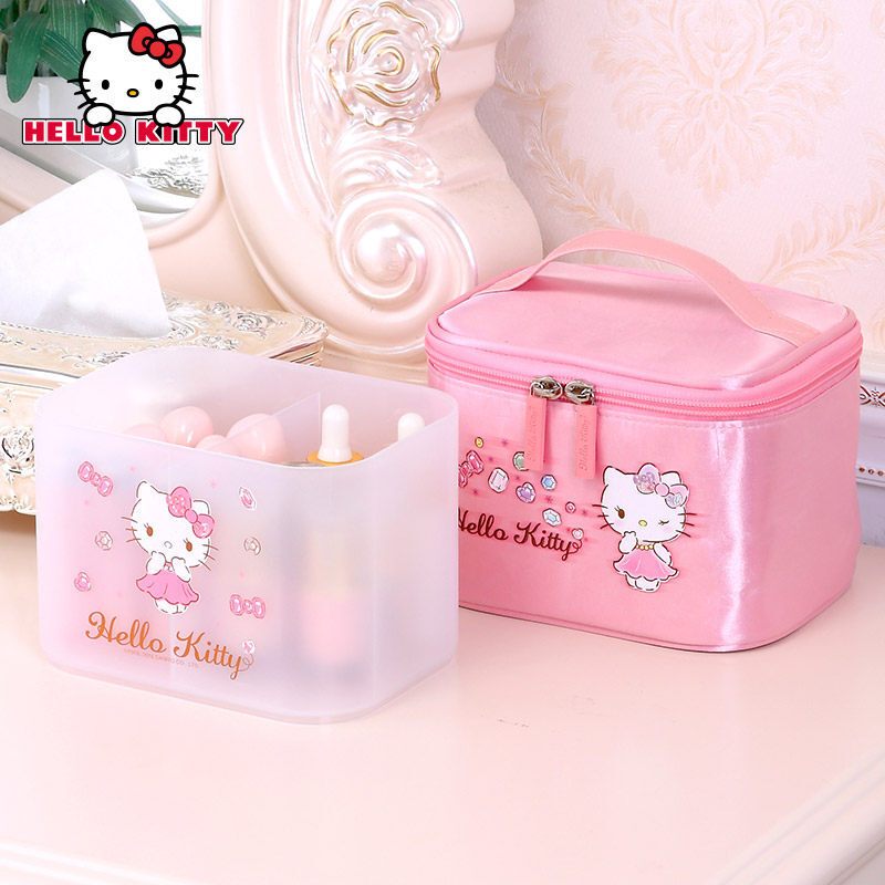 Hellokitty浴室化妆品收纳盒创意磨砂塑料可叠放整理置物架可爱_1 收纳盒套装S