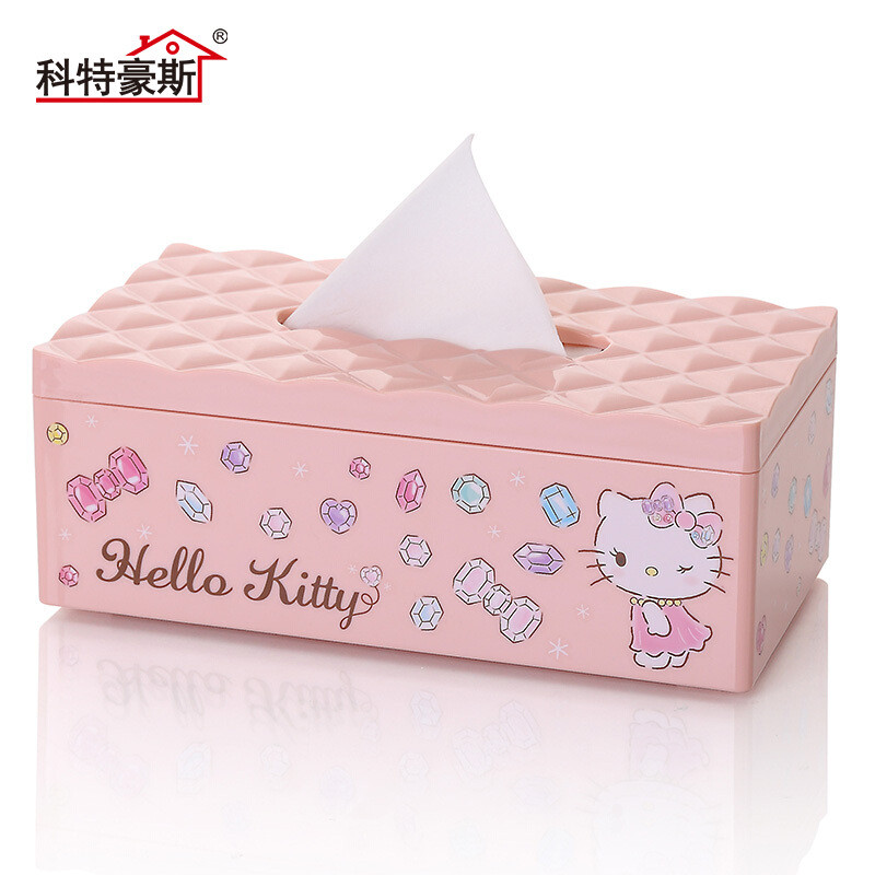 科特豪斯欧式纸巾盒创意客厅车载车用纸巾收纳盒简约抽纸盒家用_1 Hellokitty钻石图案粉色
