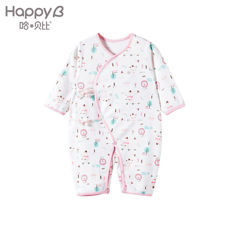 哈贝比（happyB）婴儿衣服婴儿连体衣春秋新生儿内衣宝宝纯棉长袖哈衣爬服 60(3-6月) 米白